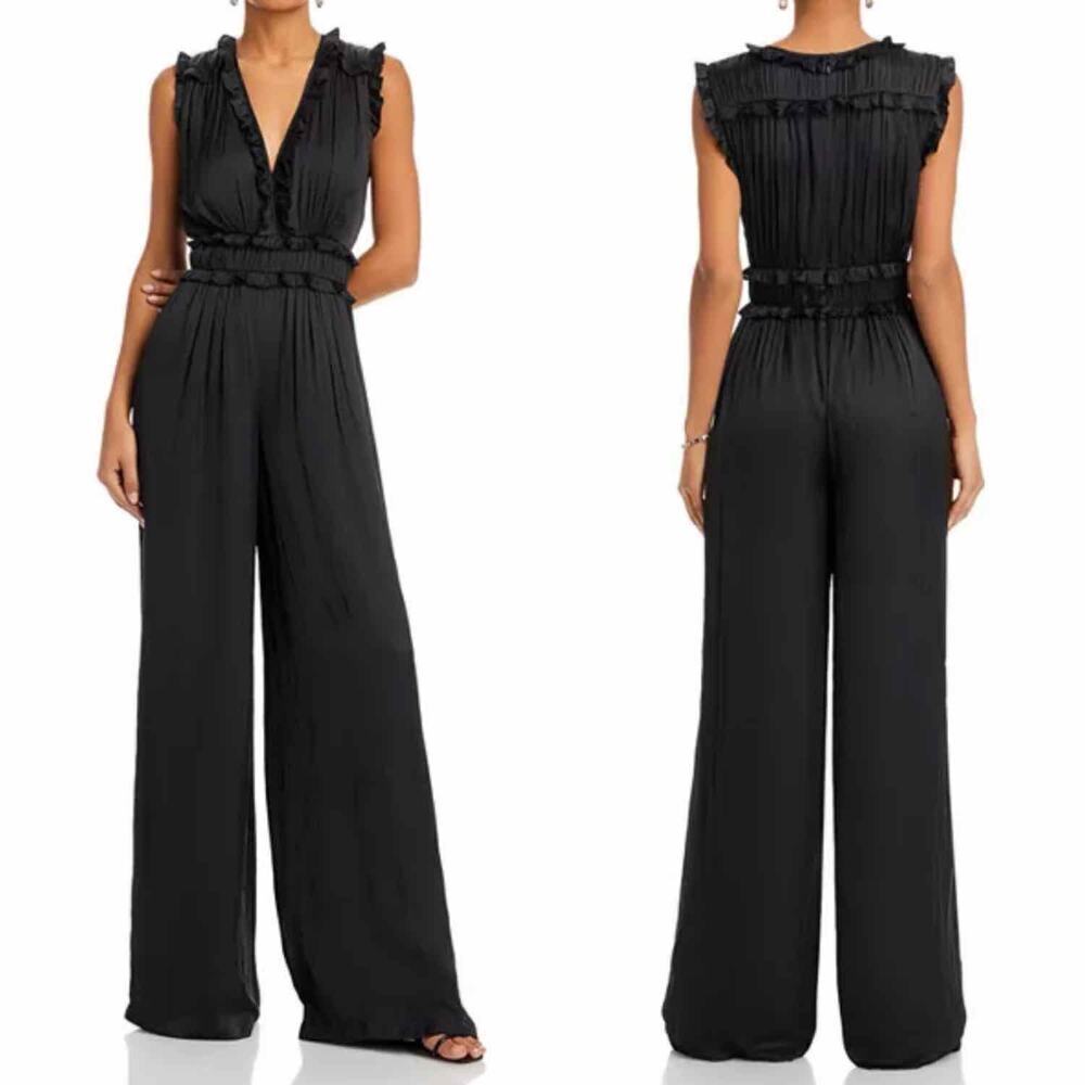 Ramy Brook Katelyn Ruffled Black Jumpsuit Size 00 Tall